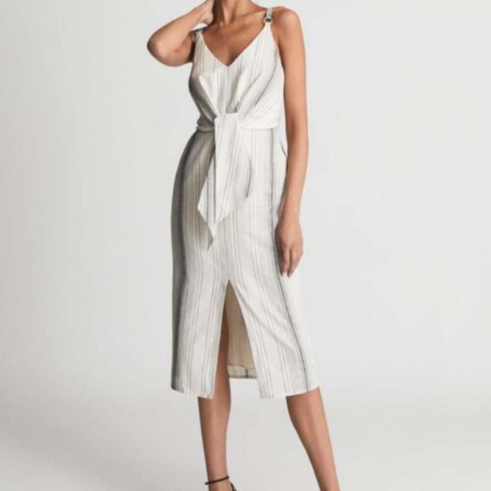 Reiss Kay Stripe Tie Front midi Dress Size 2